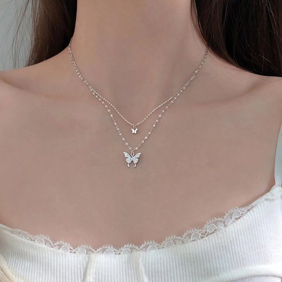 *925 Sterling Silver Diamond Butterfly Necklace A1 - Picture 3 of 11
